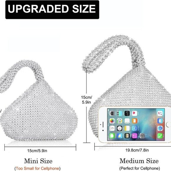 Women's Evening Bag- Upgraded Larger Size Full Rhinestones Bling Wrist Clutch Pu - Picture 2 of 7